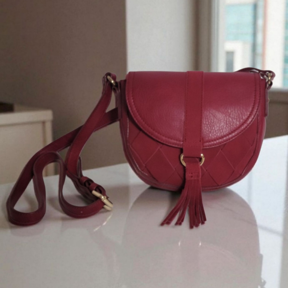 INC International Concepts Ella Saddle Crossbody Bag Wine